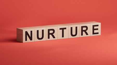 wooden cubes with text nurture. close up of wooden cubes.の写真素材