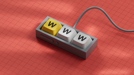 WWW website url of three words on Computer keyboard keys block, minimal background concept for internet connection, magnifier.Business Concept.3D rendering.の写真素材