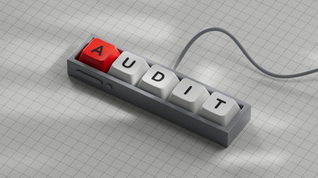 Computer keyboard keys with AUDIT business word.close up of Computer keyboard keys,Business Concept.3D rendering.の写真素材