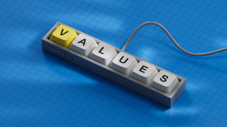 values word written on wood block.close up of Computer keyboard keys,Business Concept.3D rendering.の写真素材