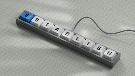 Computer keyboard keys with text ESTABLISH. financial market. financing.close up of Computer keyboard keys,Business Concept.3D rendering.の写真素材
