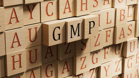 GMP - text on wooden blocks. 3D rendering.の写真素材