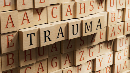 wooden blocks with TRAUMA word.close up of wooden blocks.3D rendering.の写真素材