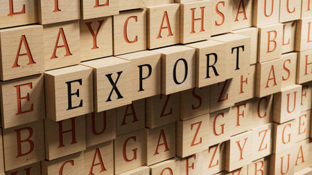 wooden blocks with EXPORT business word.close up of wooden blocks,Business Concept.3D rendering.の写真素材