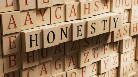 HONESTY word made with wooden building blocks.3D rendering.の写真素材