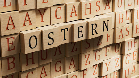 dice form the German word OSTERN (EASTER in English) .3D rendering.の写真素材