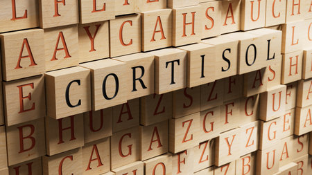 wooden blocks with text CORTISOL. close up of wooden blocks.の写真素材