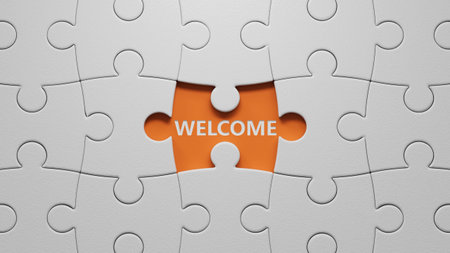 close up of The white puzzle pieces with missing pieces,Business Concept.3D rendering on orange...