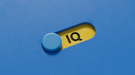 IQ concept. Acronym of questions and answers or job of tester or quality engineer. close up of slide switch, Business Concept. 3D rendering on blue background.の写真素材