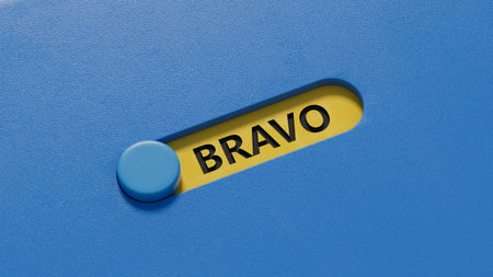 The word bravo appearing slide switch. Education concept.close up of slide switch,Business...