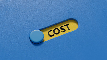 slide switch with COST business word.close up of slide switch,Business Concept.3D rendering on blue...