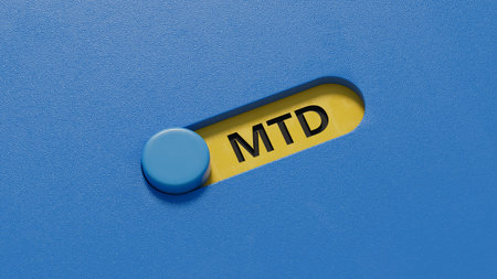 mtd concept on slide switch.close up of slide switch,Business Concept.3D rendering on blue...