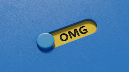 Slide switch forming the word OMG. Concept of the word OMG, expression in communication of reaction...