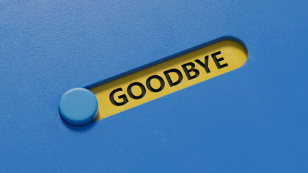 3D illustration of GOODBYE in English, using a bold font. It conveys a respectful and formal farewell. 3D rendering on blue background.の写真素材