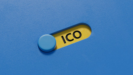 letters of the alphabet of ICO on slide switch. ICO - short for initial coin offering.close up of...