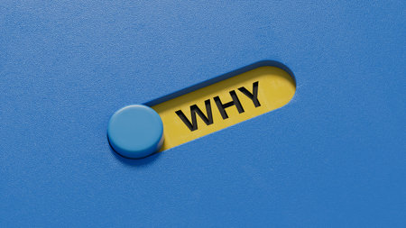 Why Closeup of word with question mark on slide switch. Reason why business or relationship concept.3D rendering on blue background.の写真素材