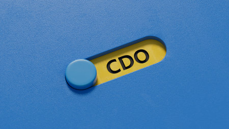 CDO word on slide switch.close up of slide switch,Business Concept.3D rendering on blue background.の写真素材