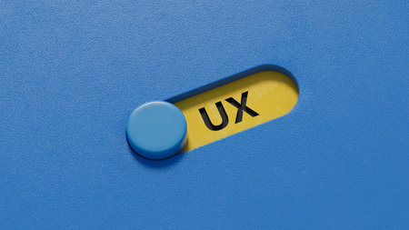 word ux with slide switch.close up of slide switch,Business Concept.3D rendering on blue background.
