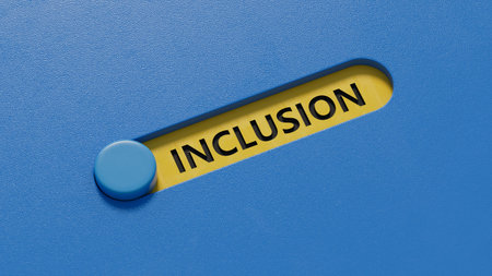 Symbol for a better inclusion. Slide switch with word 'inclusion'. Beautiful orange background. Copy...