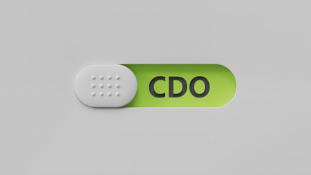 CDO word on slide switch.close up of slide switch,Business Concept.3D rendering on green background.