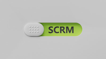Abbreviation SCRM on slide switch. Business analysis concept. Close up of slide switch. Business...