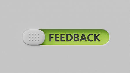 Word FEEDBACK made with slide switch. business concept. close up of slide switch, Business Concept. 3D rendering on green background.の写真素材