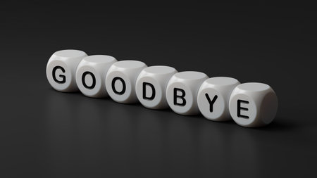 3D illustration of GOODBYE in English, using a bold font. It conveys a respectful and formal farewell. 3D rendering on black background.の写真素材