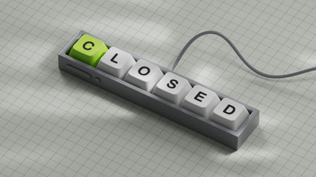 Closed - word concept. Minimalist Abstract Design. close up of Computer keyboard keys,Business Concept. 3D rendering on white background.の写真素材