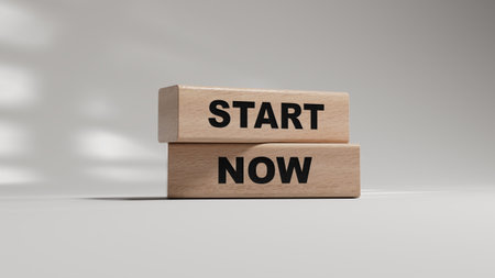 Start now symbol. Concept words Start now on wooden stick.Business marketing, motivational start now...
