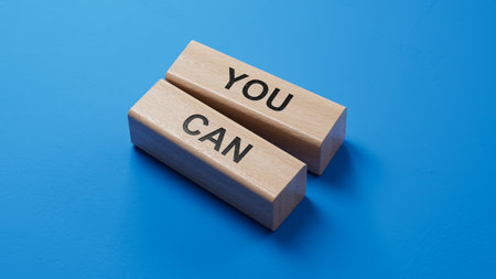 Dice form the expression you can .3D rendering on blue background.の写真素材