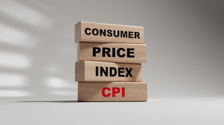 CPI - Consumer Price Index symbol. Concept word CPI on wooden blocks.Business and CPI concept. Copy space.3D rendering on white background.の写真素材
