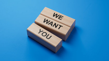 We want you symbol. Concept words We want you on wooden blocks. Business and We want you concept....