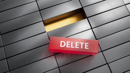 Delete.3D illustration of metal blocks.close up of metal blocks,3D rendering on red background.
