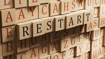 Wooden Blocks with the text: Restart. New business relaunch startup concept. 3D rendering on wooden background.の写真素材