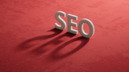 Business and design concept - surreal shadow of 3d charcaters with text SEO. the symbol of...
