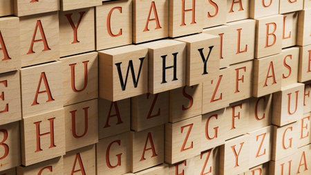Why Closeup of word with question mark on wooden blocks. Reason why business or relationship...