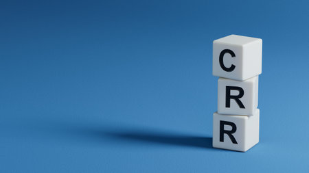 Text CRR writing in cube ladder.close up of wooden elements,Business Concept.3D rendering on blue background.の写真素材