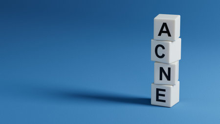 ACNE. Text abbreviation on wooden elements. Most commonly diagnosed mental disorder of children. 3D...