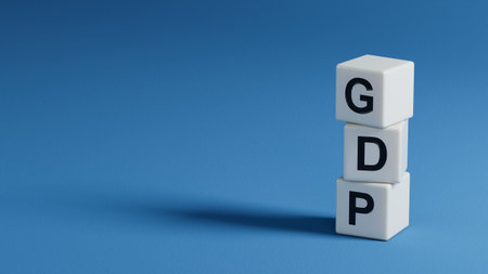 GDP. wooden elements form word GDP. Concept of Gross Domestic Product GDP.3D rendering on blue background.の写真素材