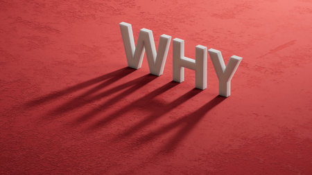 Closeup of word with question mark on shadow of 3d characters. Business or relationship concept. 3D rendering on red background.の写真素材