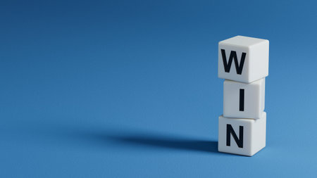 Win on wooden elements. Business. Strategy. Close up of wooden elements, Business Concept. 3D rendering on blue background.の写真素材