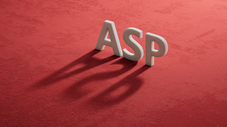 ASP sign on the shadow of 3d characters. Business Concept. Close up of shadow of 3d characters, Business Concept. 3D rendering on red background.の写真素材