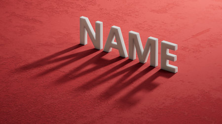 concept word name on shadow of 3d characters. close up of shadow of 3d characters. 3D rendering on red background.の写真素材
