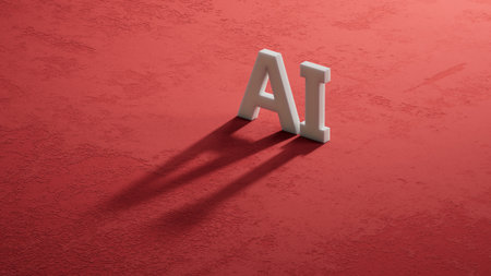 shadow of 3d characters with AI ART word. close up of shadow of 3d characters. 3D rendering on red background.の写真素材