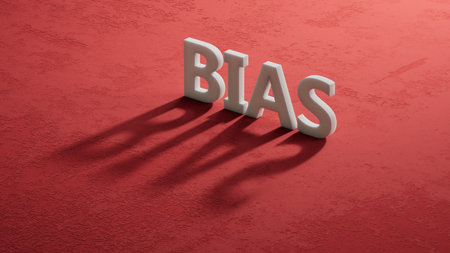 Word BIAS made from shadow of 3d charcaters.close up of shadow of 3d charcaters,Business Concept.3D rendering on red background.の写真素材