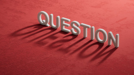 Question - word concept. Minimalist Abstract Design With close up of shadow of 3d charcaters,3D rendering on red background.の写真素材