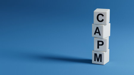 Word capm on wooden elements with copy space.close up of wooden elements,Business Concept.3D rendering on blue background.の写真素材