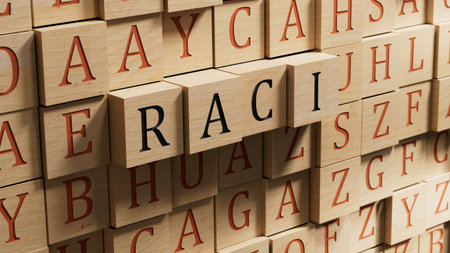 wooden blocks with RACI business word.close up of wooden blocks,Business Concept.3D rendering on...