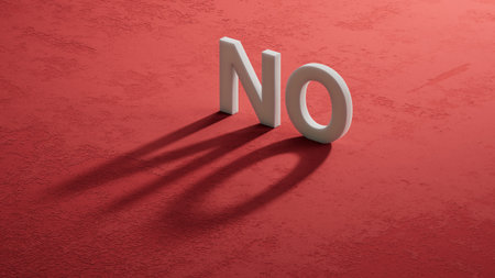 shadow of 3d characters with text no. Negative answer concept. No risk, no violence or no discrimination concept. 3D rendering on red background.の写真素材