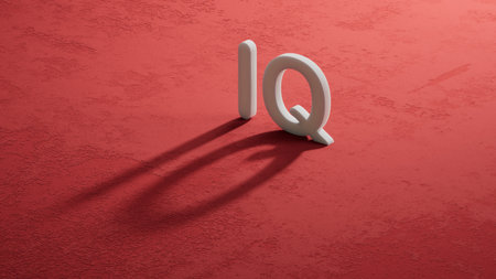 IQ concept. Acronym of questions and answers or job of tester or quality engineer. Close up of shadow of 3D characters on red background.の写真素材
